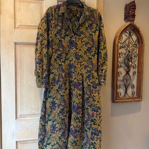 Vintage Eddie Bauer Corduroy Floral & Berry Long Sleeve RARE Dress Size XL